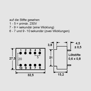 VN30.5/10509 Transformer 0,5VA 230V 2x12V 2x20,8mA