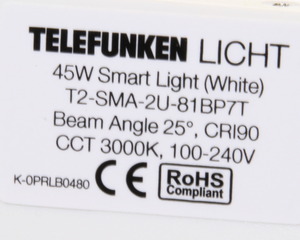 T2-SMA-2U-81BP7T Telefunken LED TRACKLIGHT SMART 230V Ø=119mm.