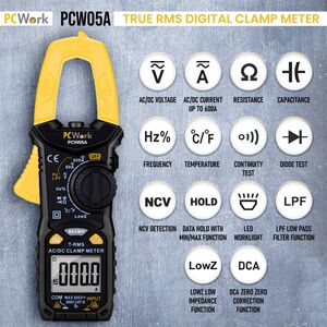 PCW05A PCWork PCW05A Digital Tangmeter, 600ACA/DCA, True RMS