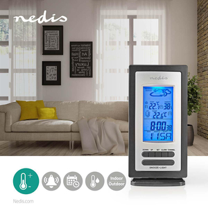 N-WEST201GY vejrstation | Indendørs & Udendørs | Inkluderet trådløs vejrsensor | Vejrudsigt | Tidsvisning | LCD Display | Alarmurfunktion