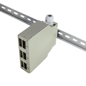 FB5000 Fibre optic DIN rail splice box for 8xLC or 6xSC couplers