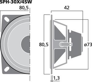 SPH-30X/4SW Fuldtonehøjttaler 3´´ Drawing 1024