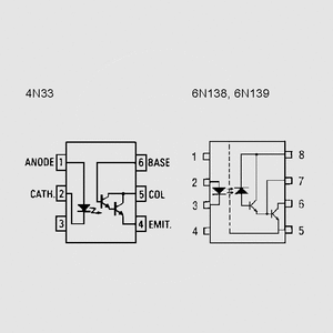 4N33 Optoc-Darl. &gt;3,5kV 30V 0,1A DIP6 Circuit Diagrams