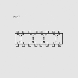 K847 4xOptoc. 5kV 70V 50mA 50..600% DIP16 Circuit Diagram