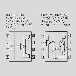 HCPL0708-SMD MOSFET Photo Rel. 2,5kV 15MBd SO8 Circuit Diagrams