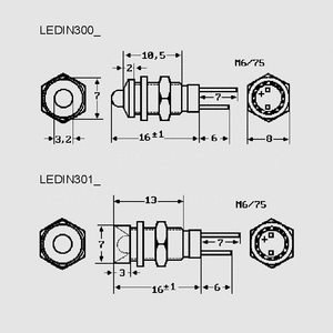 LEDIN301CH LED Holder Nickel Countersunk 3mm Dimensions