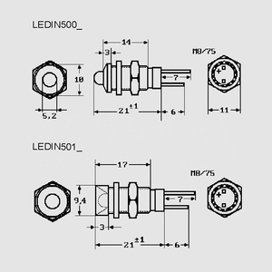 LEDIN500SW LED Holder Forhøjet SORT 5mm. Dimensions