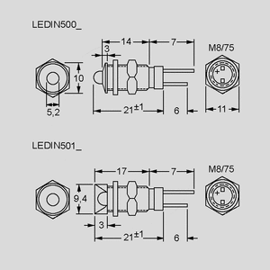 LEDIN501SW LED Holder Sort Forsænket 5mm. Dimensions