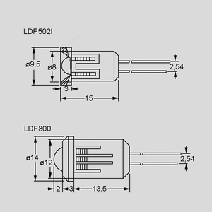 LDF800 LED Holder Clip Black 8mm Dimensions