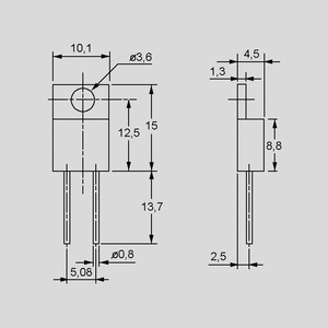 RTO50FE022 Resistor TO220 50W 5% 22R Dimensions