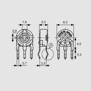 PT6HK010 Trimmer Side Adjust P2,5/5 10K Dimensions