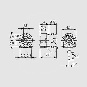 PT6VK250 Trimmer Top Adjust P5/5 250K Dimensions