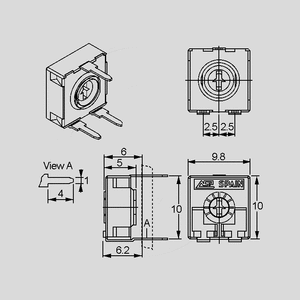 CA9VK010 Trimmer Top Adjust P5/10 10K Dimensions