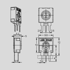 CA9HM001 Trimmer Side Adjust P5/2,5 1M Dimensions