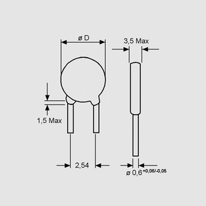 KENF010-2,5 Cer Capacitor 10nF 100V P2,54 -20/80% Z5U Dimensions