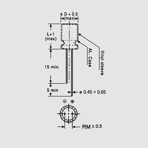 CS0001/50-P1,5 El-Capacitor 1µF/50V-P1,5-4x7 Dimensions