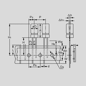 TLP0470/25 El-Capacitor 470µF/25V 10x16 P5 Taping Dimensions