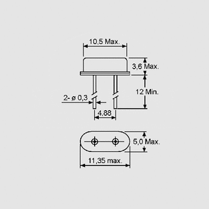 QMIM009,830 Miniature Crystal 9.830.400Hz Dimensions