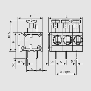 AK4101/2 Spring Term. Blck 250V 2-Pole Lever Grey AK4101_