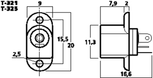 T-325 DC Power Connector 2,5mm Tegning