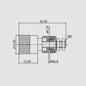 PK42GE Banan - Bøsning (Chassis) 4mm Gul Dimensions