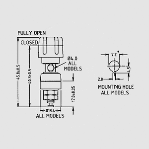 TP6-RT Terminal Post(Chassis) 4mm. Rød 30A Dimensions