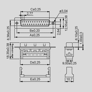 LPSL09RZ D-Sub Plug - 9 pol han til fladkabel Dimensions