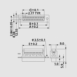 LPSL15RZ D-SUB-Plug - 15 pol han til fladkabel Dimensions