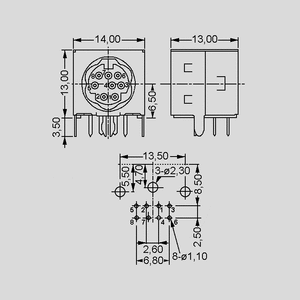 MDA3BU Mini-DIN-Socket 3-Pole Dimensions