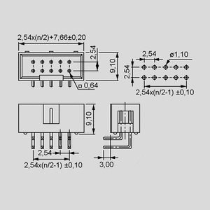 LPH40RA Box Header Angled 40-Pole Dimensions