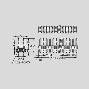 ASL100Z Pin Header 100-Pole Straight 2R Sn Dimensions