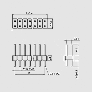 WSL072MZ Pin Header 72-Pole Straight 2R Sn Dimensions