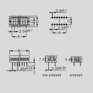 KK10025C IDC PC-Connector 10-Pole 7,62mm Dimensions