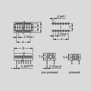 KK18025C IDC PC-Connector 18-Pole 7,62mm Dimensions