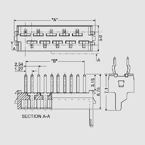 AMP215464-16 PC Connector Male Straight 16-Pole Dimensions