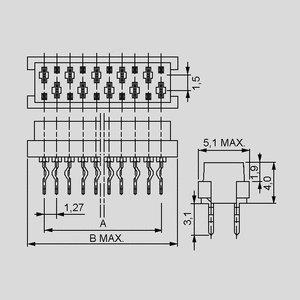 AMP215079-20 PC Connector Female Straight 20-Pole Dimensions