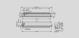 CM32RW Male A+C Pitch5,08 32-Pole Angled Dimensions