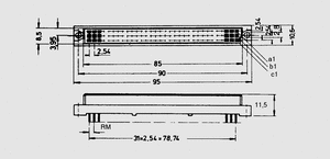 FL96P Female A+B+C Pitch=2,54 96-Pole Dimensions