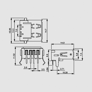 USB-AP USB Jack A Print 90° USB-AP