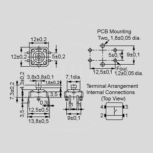 B3F-4050 Tact Switch PC Horizontal 7,3mm 1,27N B3F-4050