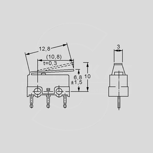 D2F-L Microswitch 12,8x6x5,8mm. Lever 125V 3A 150Gf D2F223 D2F221, D2F223