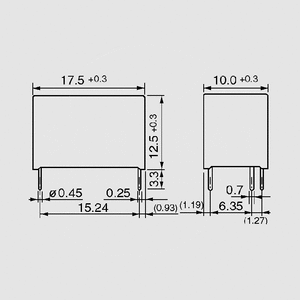 JV05SKT Relay SPST 5A 5V 125R Dimensions