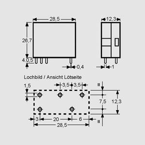 F4011-12 Relæ 1xU 12V 10A 300R liegt  F4041-_ Abmessungen