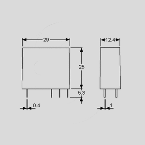 F4052-AC230 Relæ DPDT 230VAC/650mW/28K 40.52.8.230.0000 Dimensions