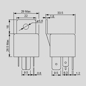 FRC3-A-DC12V High Current Relay SPST 70A 12V 80R 1xSlutte Dimensions