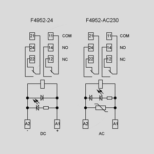F4952-24 Relay Interface DPDT 24V 8A 900R Circuit Diagram