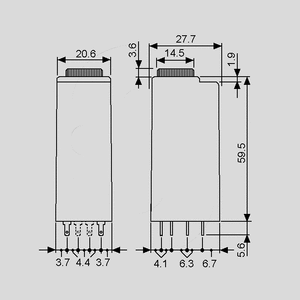 FZR8504-24 Timer 4PDT 7A 24VAC/DC Dimensions