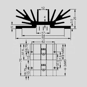 SK64-37SA1M3 Heatsink for TO220 37,5mm 1xM3 Black SK64-37SA1M3