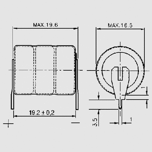 80BVH3A2H 3,6V 80mAh 16,5x19,6mm. med 2 printben 80BVH3A2H