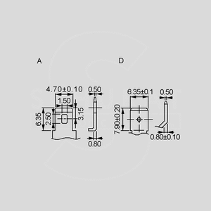 NP12-6 Blybatteri, acid, Genopladelig, 6V, 12Ah, VdS (6,3mm spadestik) Dimensions Terminals